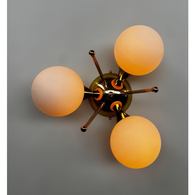 Trifoglio Polished Brass Matte White Globe Flush Mount by Fabio LTD For Sale - Image 6 of 9