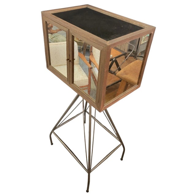 Brown 1970s Industrial Bar Cabinet on Metal Stand For Sale - Image 8 of 8