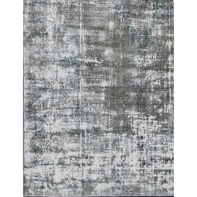 Abstract Mid 20th Century Distressed Vintage Persian Rug With Abstract Modern Design in Warm Gray-Silver For Sale - Image 3 of 11