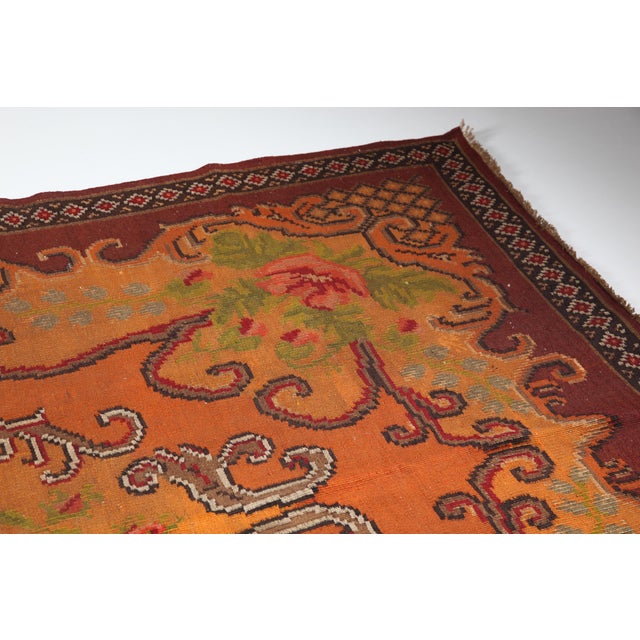 Textile Handwoven Vintage Moldovan Kilim With Floral Medallions in Warm Terracotta & Rose -5' 11'' X 9' 5'' For Sale - Image 7 of 11