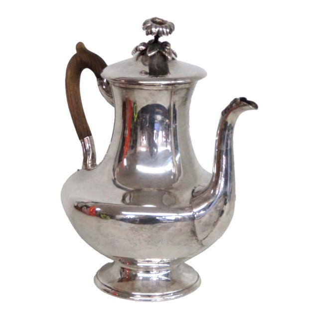 Early 20th Century Silver Plated Swan Neck Tea Coffee Pot Tapered Baluster With Wood Handle For Sale