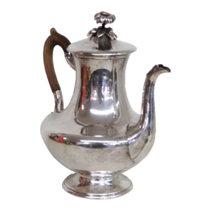 Early 20th Century Silver Plated Swan Neck Tea Coffee Pot Tapered Baluster With Wood Handle