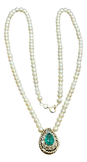 120 Years Old GIA Certified Natural Basra Pearls & Emerald Necklace 14KY Gold
