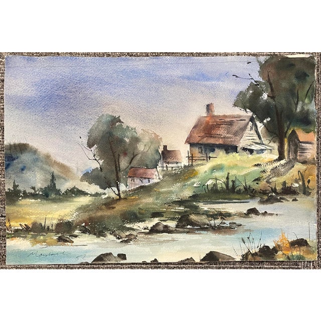 Mid-Century Modern 1952 Landscape Watercolor by Marshall For Sale - Image 3 of 4
