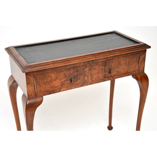 Antique Leather Top Console Table in Burr Walnut, 1890 For Sale - Image 9 of 12