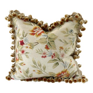 Aubusson Floral Tapestry Pillow With Gold Tassels For Sale