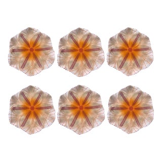 Vintage South African Hand-Painted Ceramic Sea Urchin / Pansy Shell Platters - Set of 6 For Sale