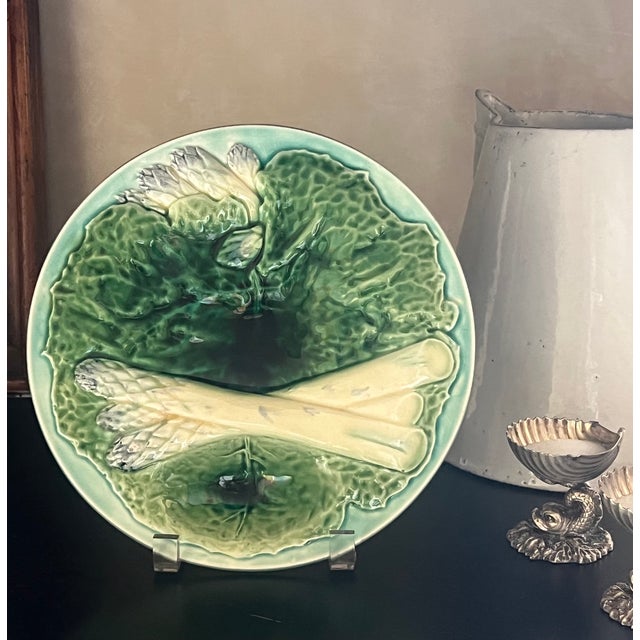 19th Century majolica asparagus and cabbage plate made by Creil Et Montereau in France in the 1880's. Each plate includes...