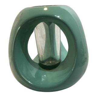 1980s Turquoise Ceramic Vial Bud Vase For Sale