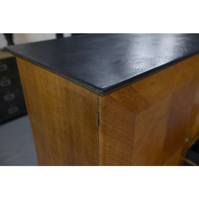 Oak Secretary Sideboard with Leather Top and Compass Feet, 1960s For Sale - Image 9 of 14