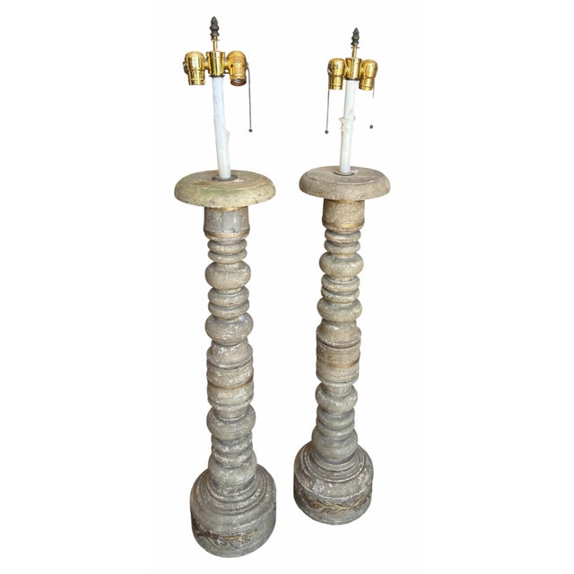 Italian Mid 20th Century Italian Country Column Form Table Lamps - a Pair For Sale - Image 3 of 5