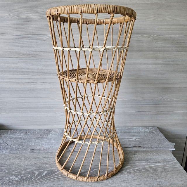1990s Handcrafted Boho Rattan Wicker Floor Plant Stand For Sale - Image 4 of 10