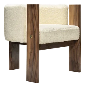 Modern Brass and Cream Boucle Malta 3 Leg Dining Chair by Egg Designs
