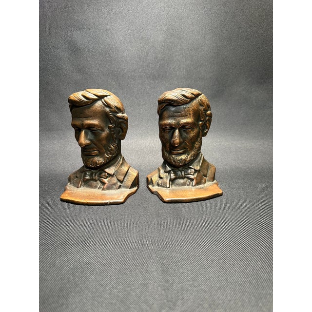 American Antique Abraham Lincoln Cast Iron Bronze Coated Bookends a- a Pair For Sale - Image 3 of 11