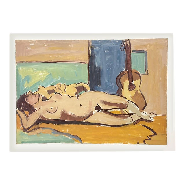 Vintage Mid-Century Abstract French Figure Painting on Board With Mat For Sale