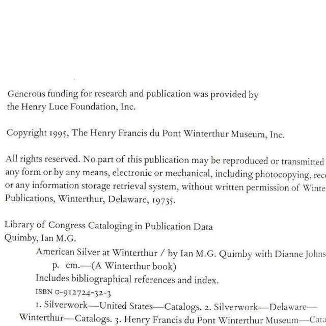 Paper Vintage American Silver at Winterthur by Ian M. G. Quimby Book For Sale - Image 7 of 10