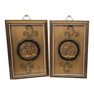 Vintage Neoclassical Medallion Wood Framed Gold Gilt Original Sungott Art Studies- Set of 2 For Sale