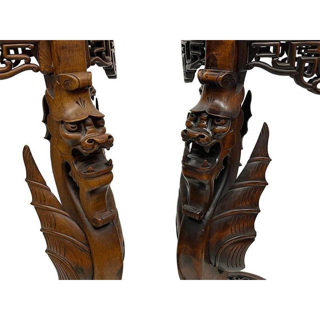 Asian Carved Plant Tables with Dragons, 1920, Set of 2 For Sale - Image 15 of 17
