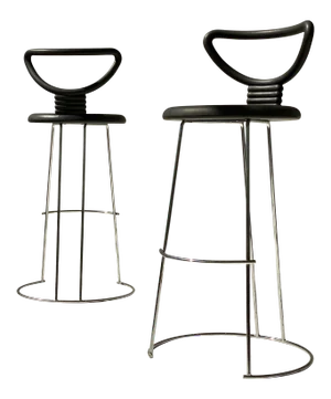 Vintage Nobu Tanigawa by Fasem Chrome + Black Rubberized “Nardis” Barstools, a Pair, Circa 1990s