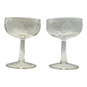 1950s Rose Etched Champagne Coupes- A Pair