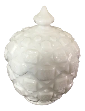 Vintage 1950s Westmoreland Quilt Milk Glass Covered Candy Jar
