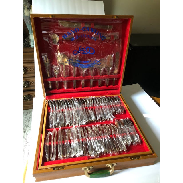 Thai Bronze Ware Nickel Bronze Flatware Set With Rose Wood Box Set of