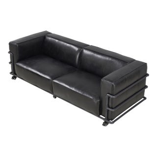 Henry Industrial Modern Leather Sofa - Black For Sale