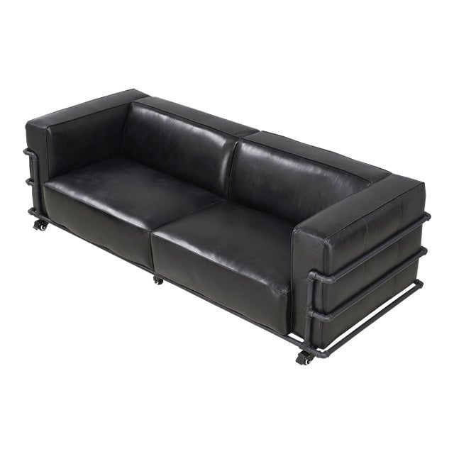 Henry Industrial Modern Leather Sofa - Black For Sale