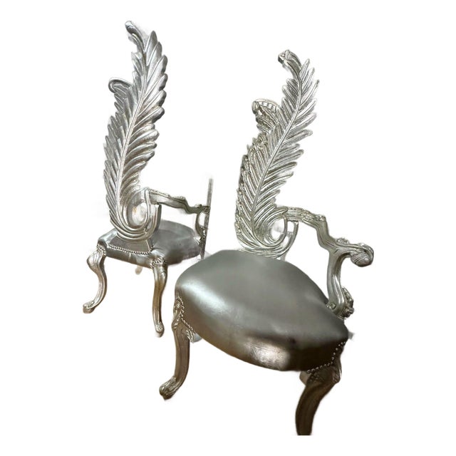 1990s Italian Baroque Silver Chair Set – High Back Silver Leaf For Sale