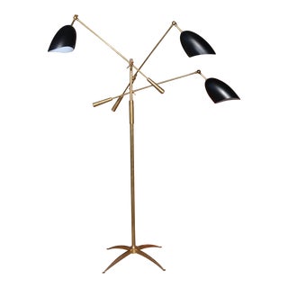 Visual Comfort Aerin Retro Sommerard Triple Arm Black & Gold / Heavy Brass Floor Lamp For Sale