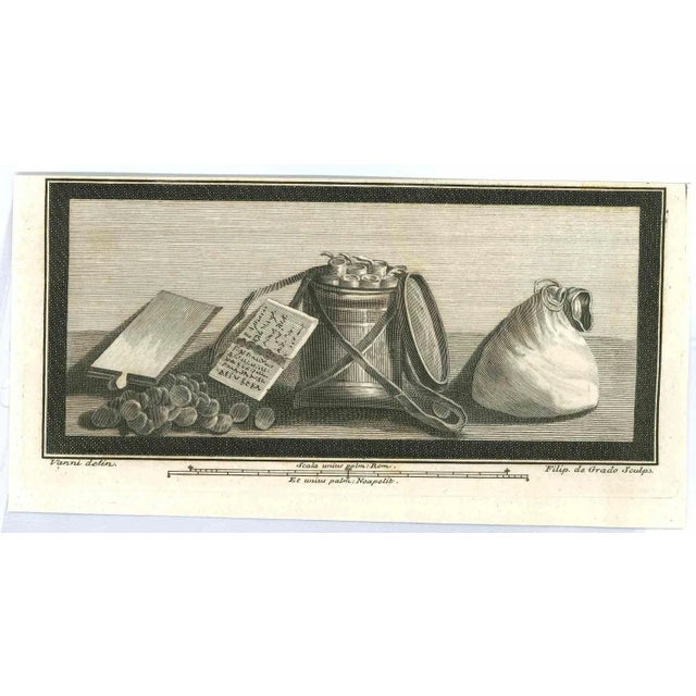 Ancient roman relief statues, from the series "antiquities of herculaneum", is an original etching on paper realized from...