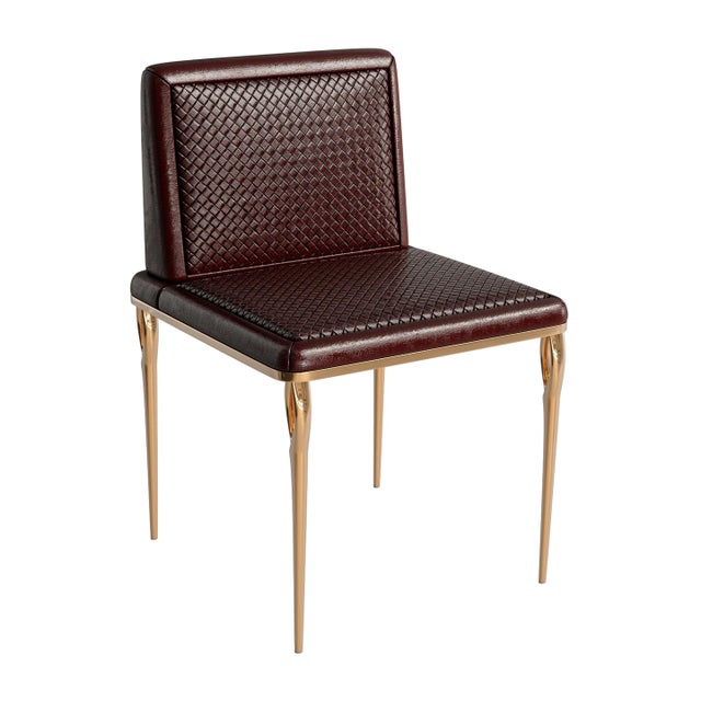 Metal "Roma" Chair, With Bronze & Woven Leather, Tailor Made For Sale - Image 7 of 8