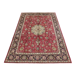 Tabriz Rug 9'7'' X 12'8'' Red Wool Vintage Traditional Hand-Knotted Carpet