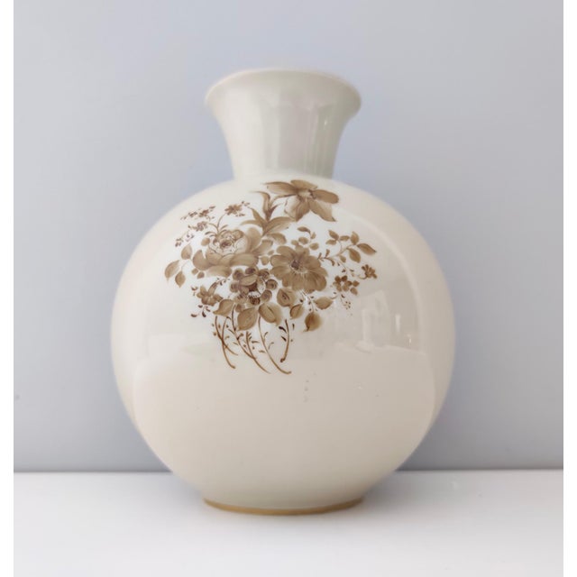 Ivory Ceramic Vase with Brown Floral Details from Rosenthal, Italy, 1943 For Sale - Image 6 of 17