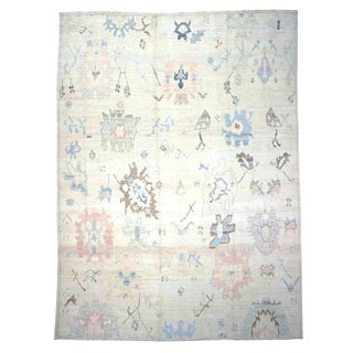 21st Century Turkish Oushak Wool 11x15 Ivory, Brown & Slate Blue Handmade Area Rug #1144196 For Sale