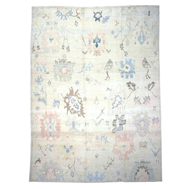 21st Century Turkish Oushak Wool 11x15 Ivory, Brown & Slate Blue Handmade Area Rug #1144196 For Sale