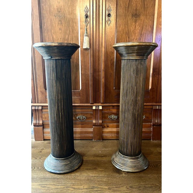 Mid 20th Century Vintage Pencil Reed Pedestal Fluted Columns - A Pair For Sale - Image 5 of 5