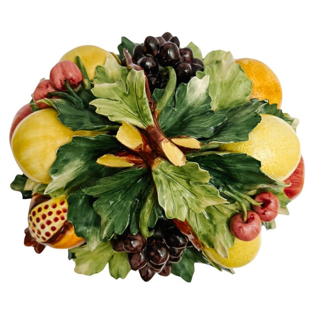 Mediterranean Vintage Italian Capodimonte Ceramic Fruit Topiary Centerpiece Bowl For Sale - Image 3 of 6