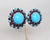 Mid-Century Modern Vintage 1950s Signed Crown Trifari Big Cabochon Faux-Turquoise & Faux-Garnet Clip Earrings-2 Pieces For Sale - Image 3 of 8