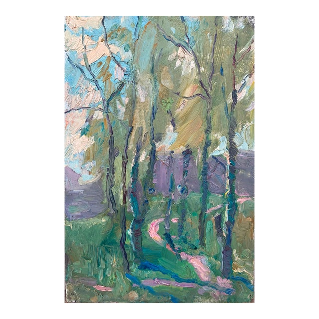 Forest Landscape Oil Painting, Ukrainian Art, 1960s For Sale