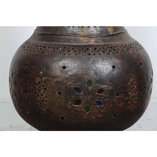 Large Moroccan Darkened Brass Table Lamp | Chairish
