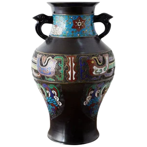 20th Century Japanese Bronze Champlevé Enamel Vase