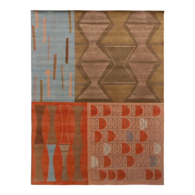 Rug & Kilim’s Mid-Century Modern Style Rug in Beige-Brown and Red Retro Pattern For Sale