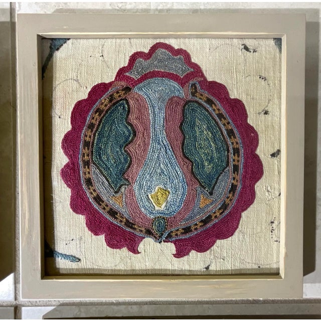 Set of Four 19 Century Antique Silk and Cotton Suzani Wall Hanging For Sale - Image 4 of 12