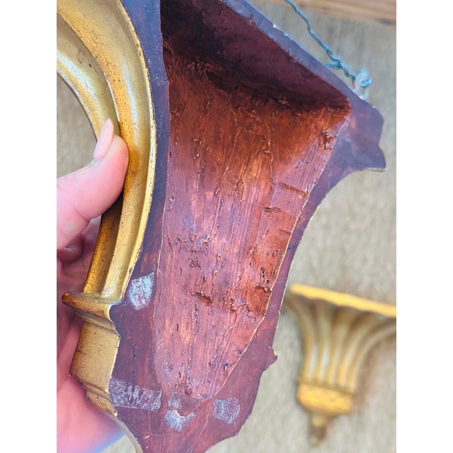 Wood Vintage Hollywood Regency Wall Brackets For Sale - Image 7 of 7