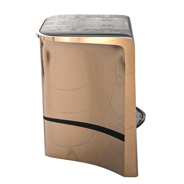 "Lacrima" Bar Stool With Bronze and Stainless Steel Details For Sale - Image 4 of 7