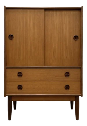 Mid Century Modern Teak Cabinet / Danish Modern Armoire / Sliding Door Highboy Dresser / Vintage Scandinavian Storage Cabinet, C. 1960’s