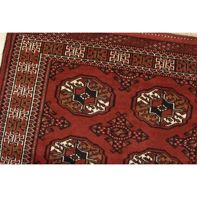 Turkmen Rug 3'3'' X 5' Red Wool Vintage Tribal Hand-Knotted Oriental Carpet For Sale In Philadelphia - Image 6 of 12