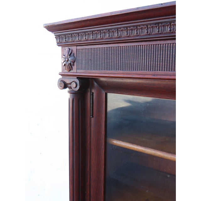 Early 1900s Tiger Oak Long Large China Cabinet Bookcase Cupboard 6583 For Sale - Image 12 of 18