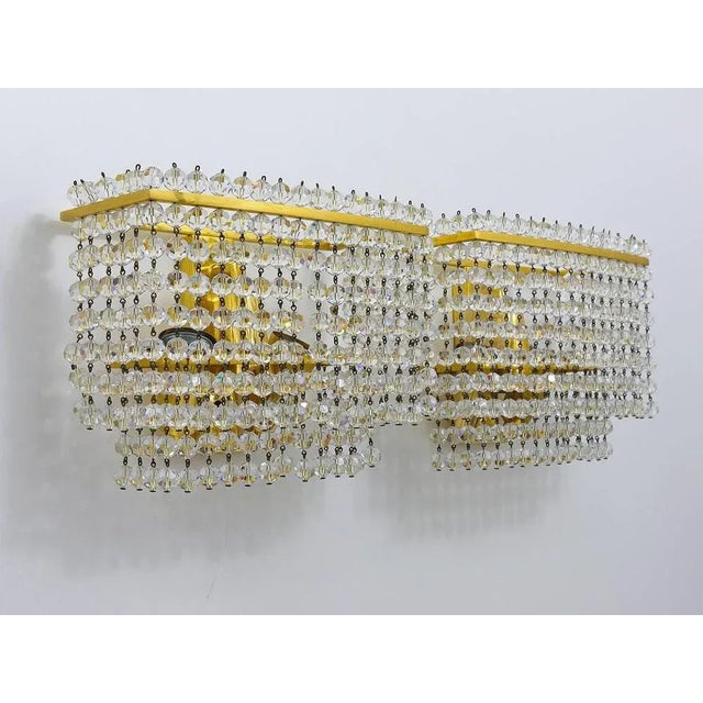 Metal Square Gold-Plated Brass Sconces with Hand-Cut Crystals from Lobmeyr, 1970s, Set of 2 For Sale - Image 7 of 11